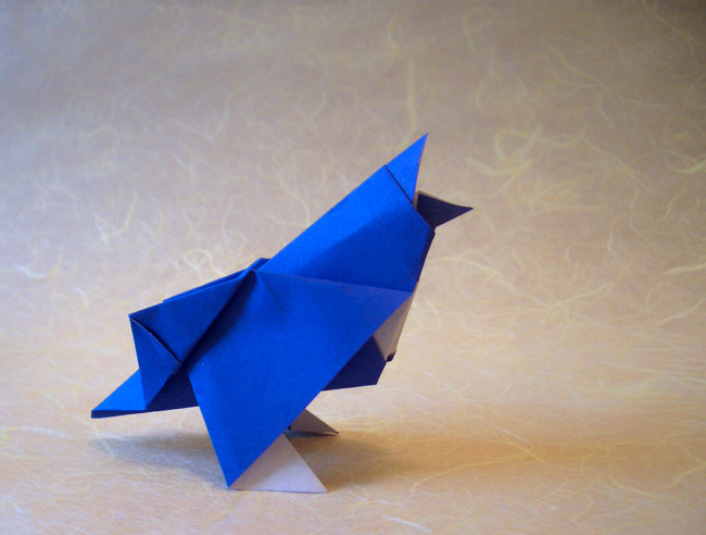 Origami Songbird by Kunihiko Kasahara. Folded from a square of origami paper by Gilad Aharoni on giladorigami.com