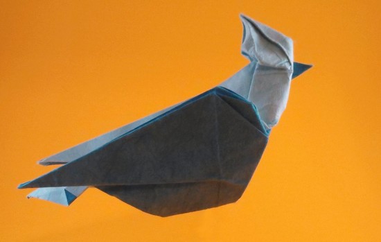 Origami Song bird by Nguyen Hung Cuong. Wet-folded from a square of double-sided mulberry paper by Gilad Aharoni on giladorigami.com