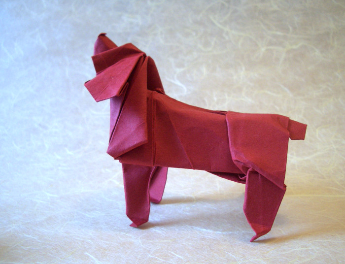 Origami American Cocker Spaniel by Satoshi Kamiya. Wet-folded from a square of Canford art paper by Gilad Aharoni on giladorigami.com