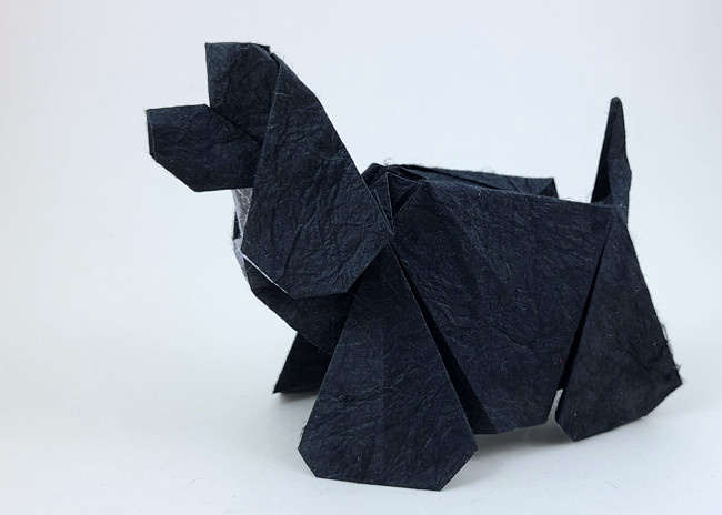 Origami American cocker spaniel by Hideo Komatsu. Folded from a square od Duo Thai origami paper by Gilad Aharoni on giladorigami.com