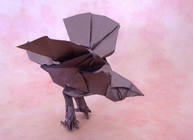 Origami Sparrow by Roman Diaz. Folded from a square of Jewel Metallic Bronze paper by Gilad Aharoni on giladorigami.com
