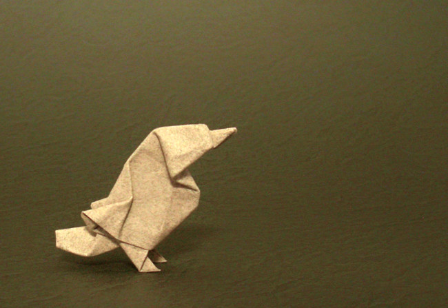 Origami Sparrow by Kunihiko Kasahara. Folded from a square of art paper by Gilad Aharoni on giladorigami.com