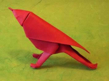 Origami Sparrow by Saadya Sternberg. Wet-folded from a square of Canford art paper by Gilad Aharoni on giladorigami.com