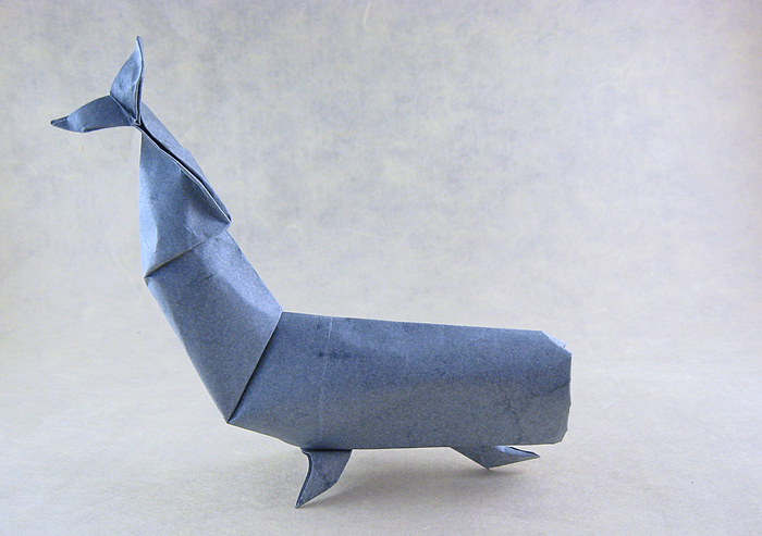 Origami Sperm whale by Roman Diaz. Folded from a square of Elephant-Hide by Gilad Aharoni on giladorigami.com