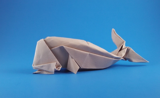 Origami Sperm whale by John Montroll. Wet folded from a square of Canson art paper by Gilad Aharoni on giladorigami.com