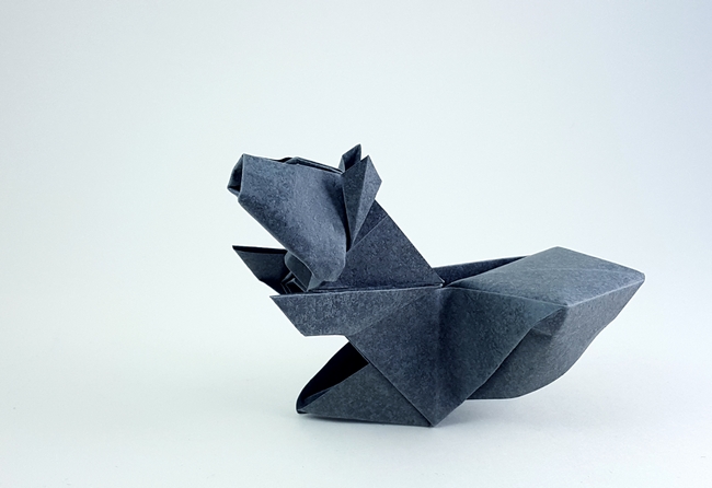 Origami Squirrel 3 by Edwin Corrie. Folded from a square of Grainy paper by Gilad Aharoni on giladorigami.com