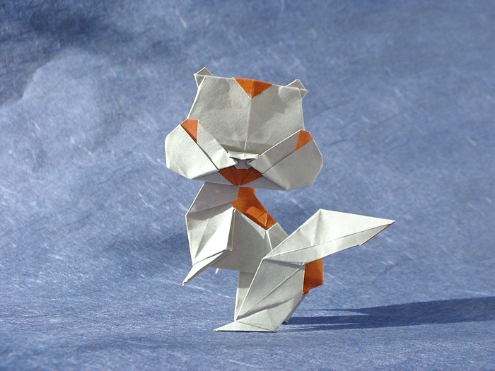 Origami Squirrel by Taichiro Hasegawa. Folded from a 3 squares of origami paper by Gilad Aharoni on giladorigami.com