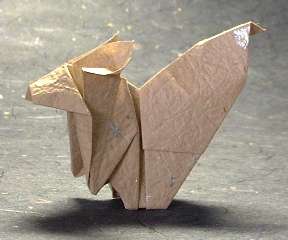 Origami Squirrel by Kunihiko Kasahara. Folded from a square of Momigami by Gilad Aharoni on giladorigami.com