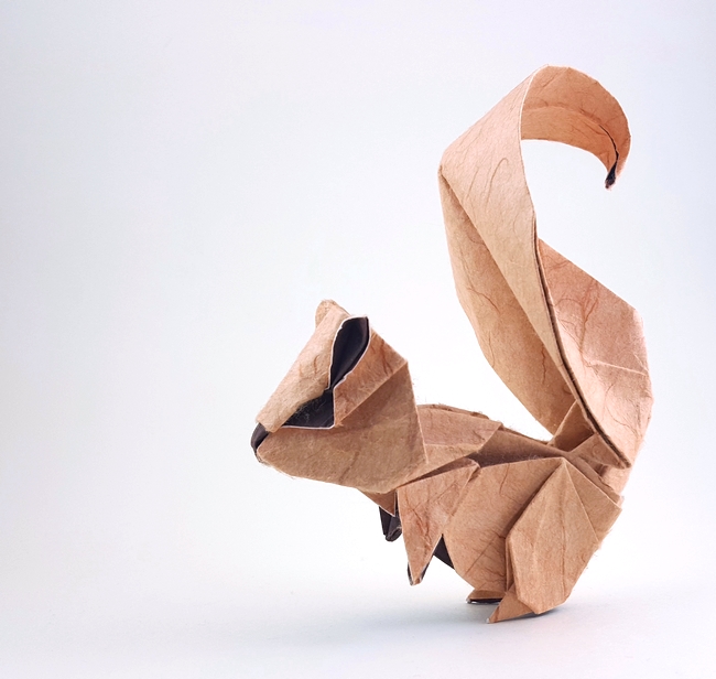 Origami Squirrel by Kyohei Katsuta. Folded from a square of double-sided mulberry paper by Gilad Aharoni on giladorigami.com