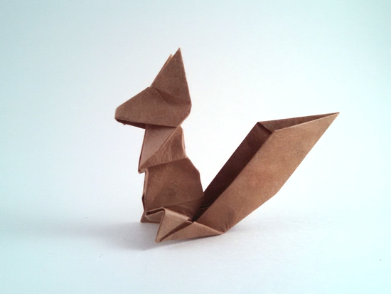 Origami Squirrel by Fumiaki Kawahata. Folded from a rectangle of Lokta by Gilad Aharoni on giladorigami.com