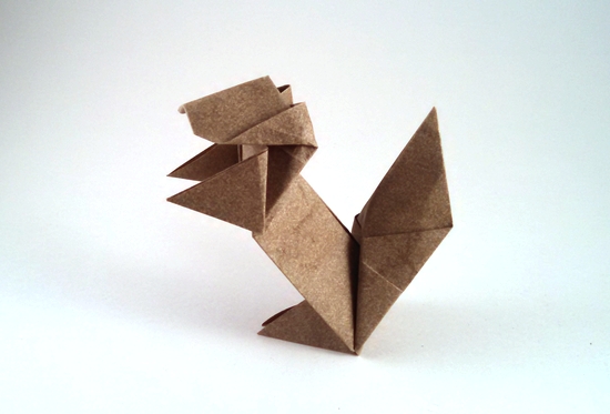 Origami Squirrel by Kawate Ayako. Folded from a square of Elephant-Hide by Gilad Aharoni on giladorigami.com