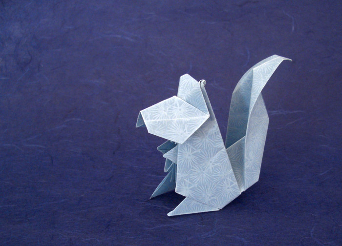 Origami Squirrel by Jun Maekawa. Folded from a square of decorative vellum by Gilad Aharoni on giladorigami.com
