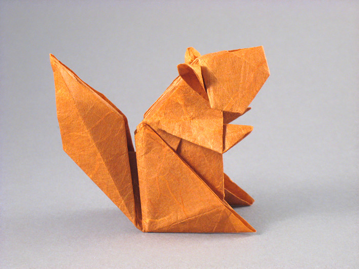 Origami Squirrel 22.5 by Jun Maekawa. Folded from a square of Unryu paper by Gilad Aharoni on giladorigami.com