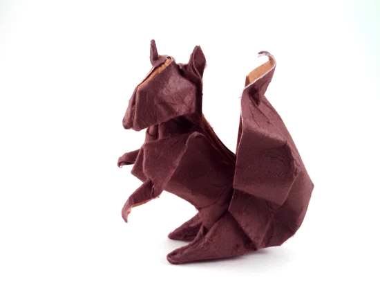 Origami Squirrel by John Montroll. Wet folded from a square of double-sided mulberry paper by Gilad Aharoni on giladorigami.com