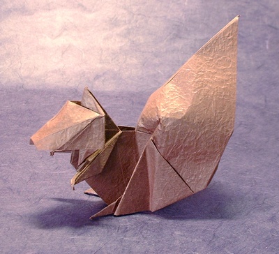 Origami Squirrel by Nakagawa Kouji. Folded from a square of Vietnamese wrapping-paper by Gilad Aharoni on giladorigami.com