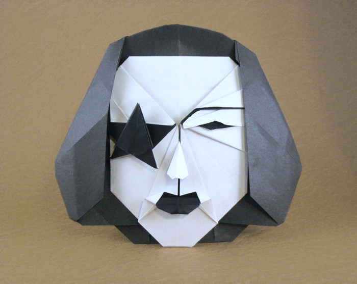 Origami KISS mask - Paul Stanley - The Starchild by Alexander Oliveros Avila. Folded from 2 squares of origami paper by Gilad Aharoni on giladorigami.com