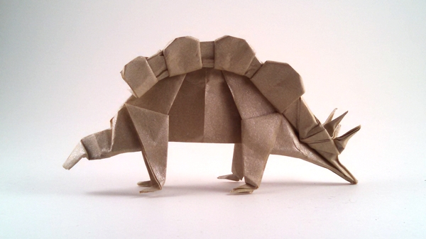 Origami Stegosaurus by Fukui Hisao. Folded from 2 squares of Nicolas Terry's tissue-foil by Gilad Aharoni on giladorigami.com