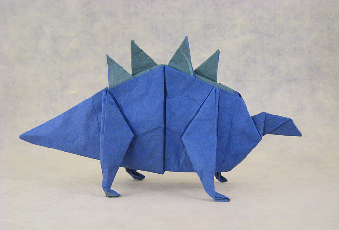 Origami Stegosaurus by Takai Hiroaki. Folded from a square of double-sided mulberry paper by Gilad Aharoni on giladorigami.com
