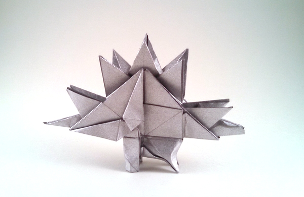 Origami Stegosaurus by Zsolt Sebok. Folded from a square of Nicolas Terry's tissue-foil by Gilad Aharoni on giladorigami.com
