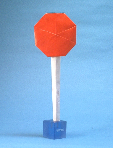 Origami Stop sign by Shuki Kato. Folded from a square of origami paper by Gilad Aharoni on giladorigami.com