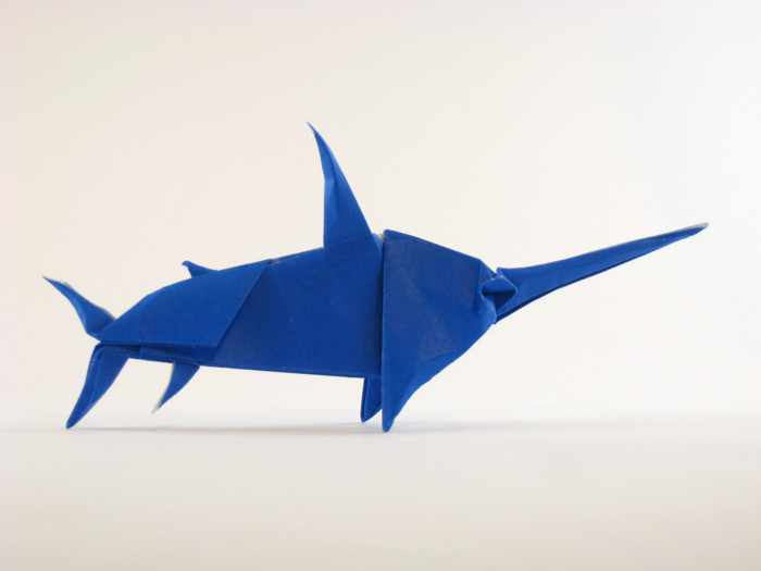 Origami Swordfish by John Montroll. Folded from a square of origami paper by Gilad Aharoni on giladorigami.com
