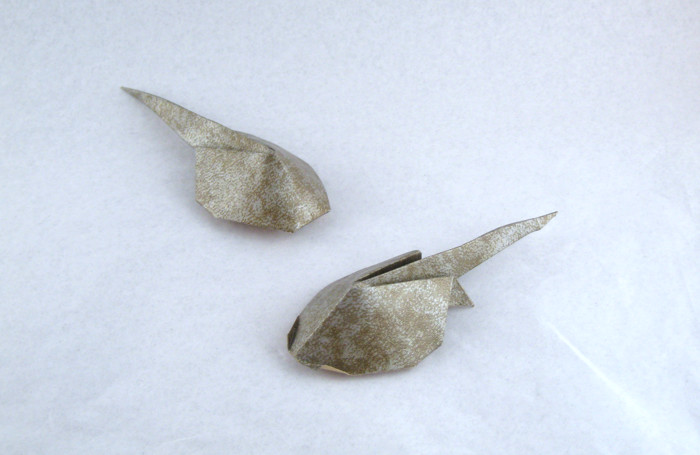 Origami Tadpole by Akira Yoshizawa. Folded from a square of scrapbooking paper by Gilad Aharoni on giladorigami.com