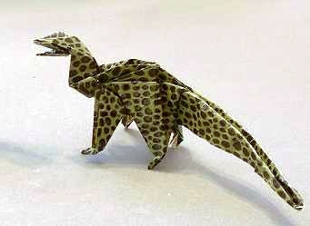 Origami Thecodontosaurus by Fumiaki Kawahata. Folded from a square of lizard-skin paper by Gilad Aharoni on giladorigami.com