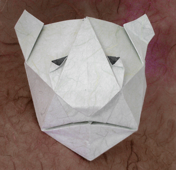 Origami Tiger mask by Jun Maekawa. Folded from a square of double-sided mulberry paper by Gilad Aharoni on giladorigami.com