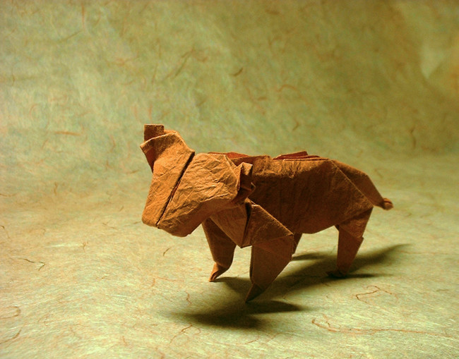 Origami Tiger by John Montroll. Folded from a square of rice-paper by Gilad Aharoni on giladorigami.com