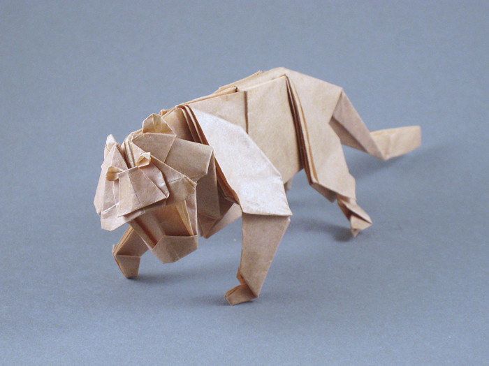 Origami Tiger by Seiji Nishikawa. Folded from a square of thin wrapping paper by Gilad Aharoni on giladorigami.com