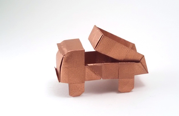 Origami Tipper lorry by Max Hulme. Folded from a rectangle of Nicolas Terry's tissue-foil by Gilad Aharoni on giladorigami.com
