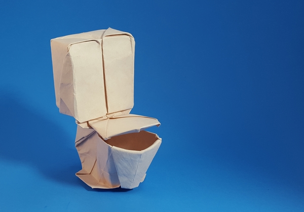 Origami Toilet by Mark Bolitho. Folded from a square of cardstock by Gilad Aharoni on giladorigami.com