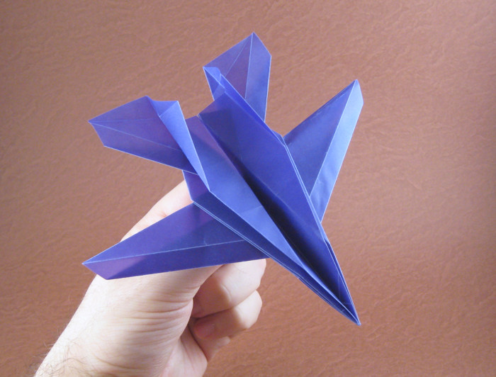Origami F-14 tomcat by Michael G. LaFosse. Folded from a square of Vellum by Gilad Aharoni on giladorigami.com