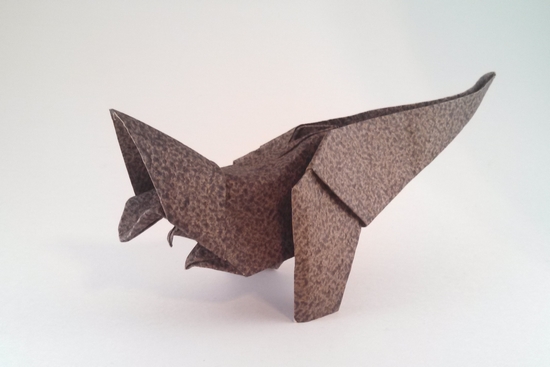 Origami Tyrannosaurus by Jozsef Zsebe. Wet-folded from a square of textured art paper by Gilad Aharoni on giladorigami.com
