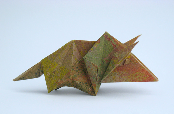 Origami Triceratops by Kunihiko Kasahara. Folded from a square of origami paper by Gilad Aharoni on giladorigami.com