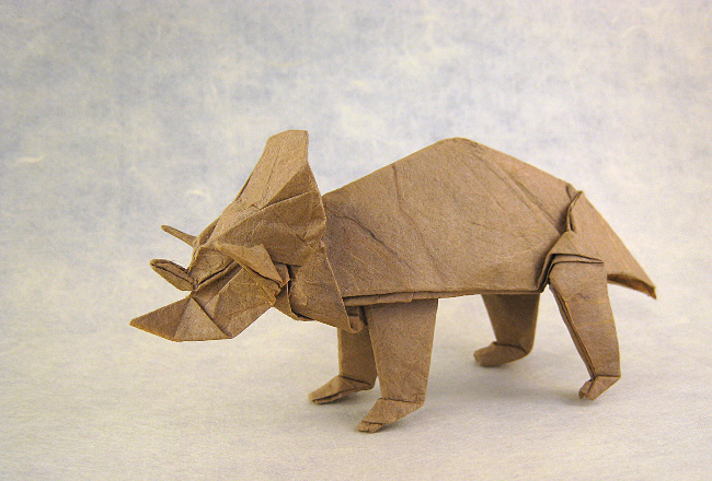 Origami Triceratops by Jun Maekawa. Folded from a square of mulberry paper by Gilad Aharoni on giladorigami.com