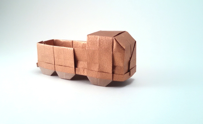 Origami Truck by Alfredo Giunta. Folded from a rectangle of Nicolas Terry's tissue-foil by Gilad Aharoni on giladorigami.com