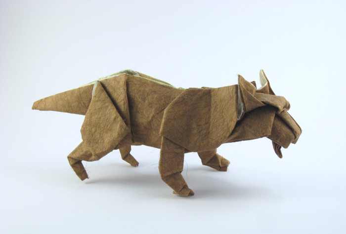 Origami Tsushima cat - Leopard cat by Tsuda Yoshio. Folded from a square of fur paper by Gilad Aharoni on giladorigami.com