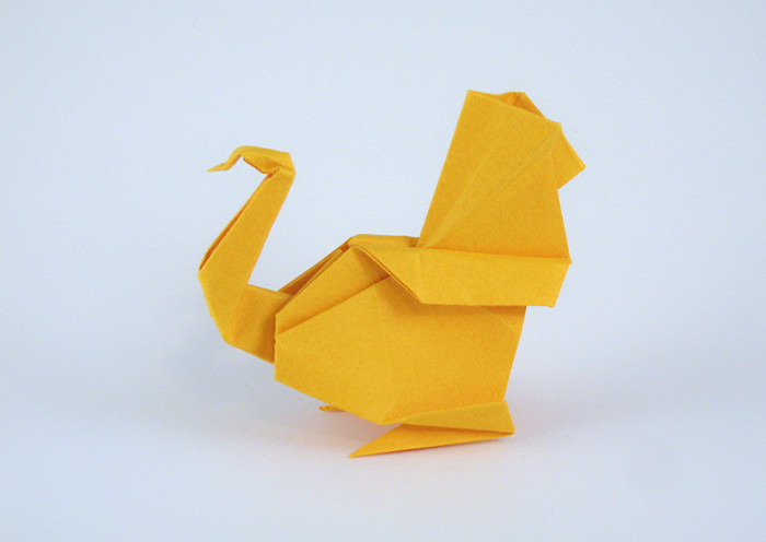 Origami Turkey by Kunihiko Kasahara. Folded from a square of Tant paper by Gilad Aharoni on giladorigami.com