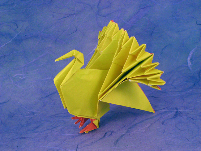 Origami Turkey by Jun Maekawa. Folded from a square of duo origami paper by Gilad Aharoni on giladorigami.com