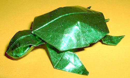 Origami Turtle by Juan Gimeno. Folded from a rectangle of patterned foil by Gilad Aharoni on giladorigami.com