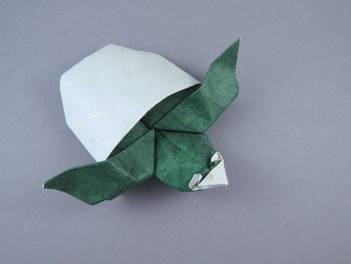 Origami Turtle baby by Seo Won Seon (Redpaper). Wet-folded from a square of double-sided mulberry paper by Gilad Aharoni on giladorigami.com