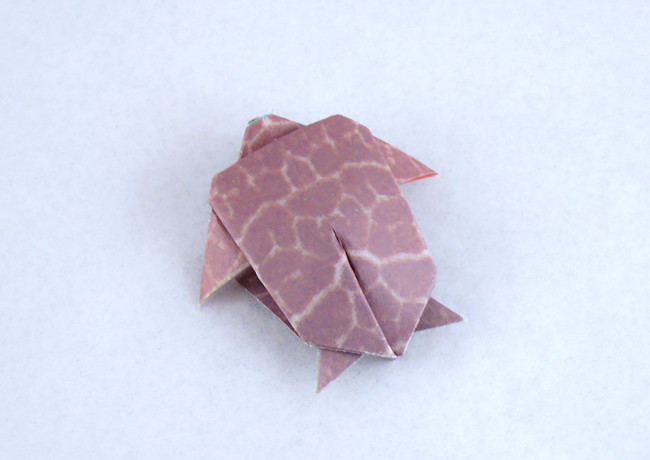 Origami Turtle by Kunihiko Kasahara. Folded from a square of patterned origami paper by Gilad Aharoni on giladorigami.com