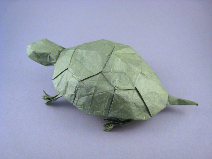 Origami Turtle by John Szinger. Wet-folded from a square of Unryu paper by Gilad Aharoni on giladorigami.com