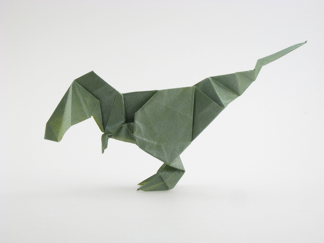 Origami Tyrannosaurus by Ryo Aoki. Folded from a square of Nicolas Terry's tissue-foil by Gilad Aharoni on giladorigami.com