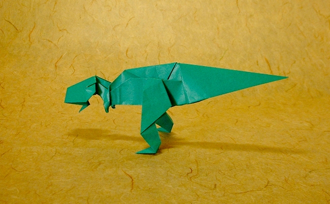 Origami Tyrannosaurus by Tetsuo Kimura. Folded from a square of origami paper by Gilad Aharoni on giladorigami.com