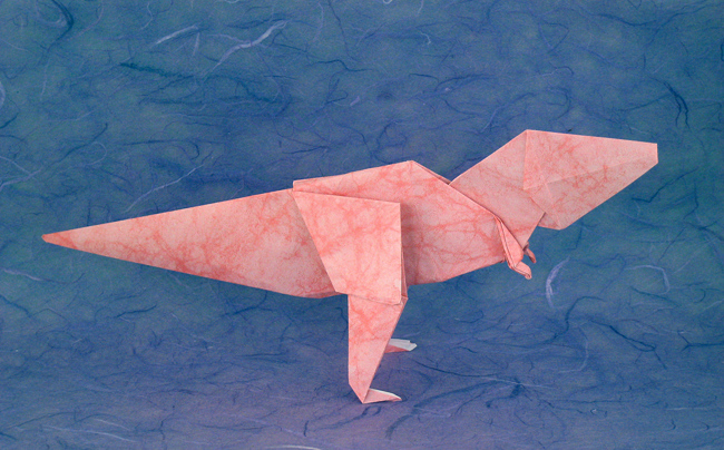 Origami Tyrannosaurus by Takai Hiroaki. Folded from a square of the paper that comes with the book by Gilad Aharoni on giladorigami.com