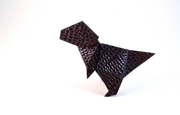 Origami Tyrannosaurus by Makoto Yamaguchi. Folded from a square of textured origami paper by Gilad Aharoni on giladorigami.com
