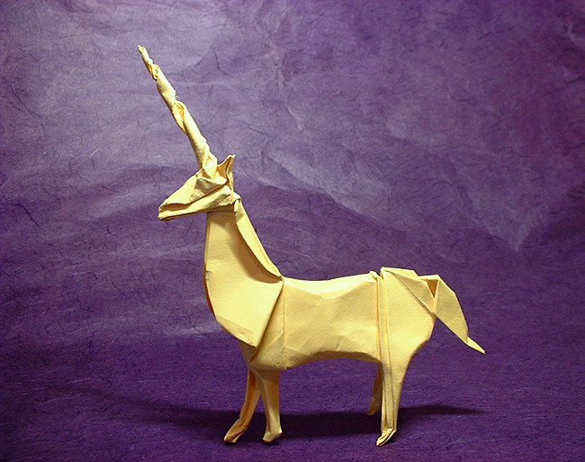 Origami Unicorn by John Montroll. Wet-folded from a square of 90gsm Fabriano art paper by Gilad Aharoni on giladorigami.com