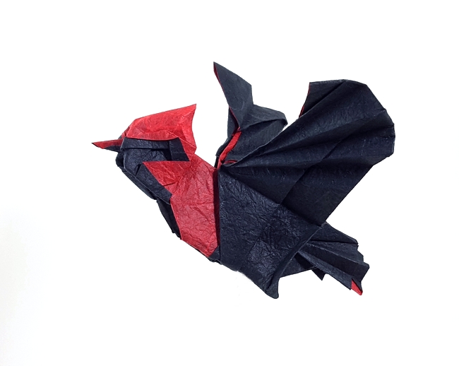 Origami Vermilion flycatcher by Fabian Correa. Folded by Gilad Aharoni on giladorigami.com